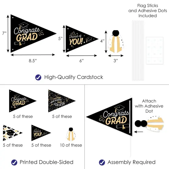 Big Dot of Happiness Goodbye High School, Hello College - Triangle Graduation Party Photo Props - Pennant Flag Centerpieces - Set of 20 {4}