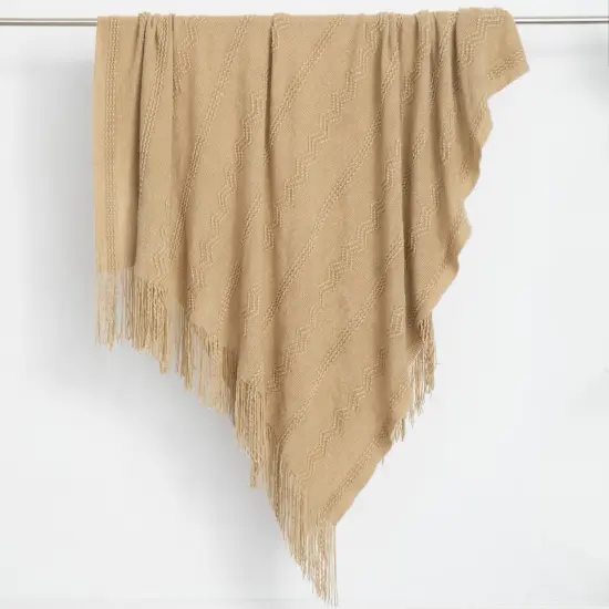 Decorative Throw Blanket - 50x60in Soft Knit with Delightful Fringe Edges for a Sophisticated and Cozy Touch to Your Living Space Lightweight, Breathable, Easy Care, Versatile, All-Season, Ideal for Lounging, Gifting Beige {2}
