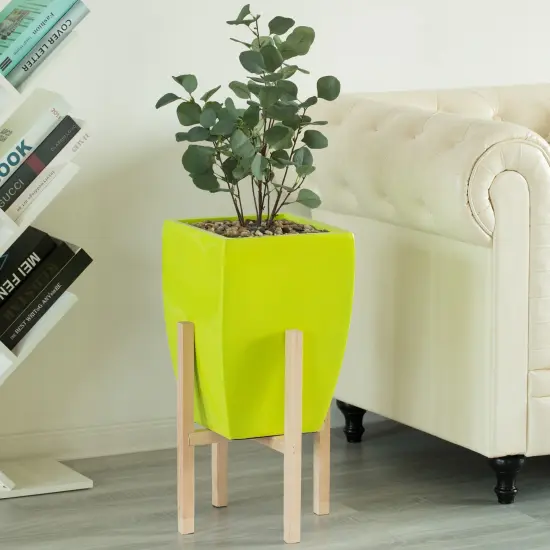 Indoor Decorative Square Planter With Wooden Stand Green {2}