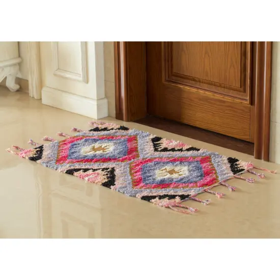 Handwoven Boho Pink Gold Metallic Cotton Flatweave Kilim Area Rug, 2' x 3' {5}