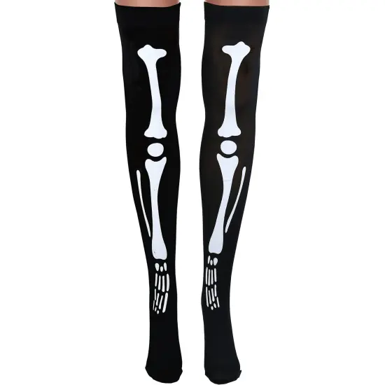 Skeleton Thigh High Socks - Goth Costume Bone Over The Knee High Sock Anatomical Skeletal Spooky Tight Stockings - 1 Pair {5}