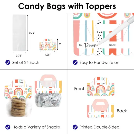 Big Dot of Happiness Hello Rainbow - DIY Boho Baby Shower and Birthday Party Clear Goodie Favor Bag Labels - Candy Bags with Toppers - Set of 24 {4}