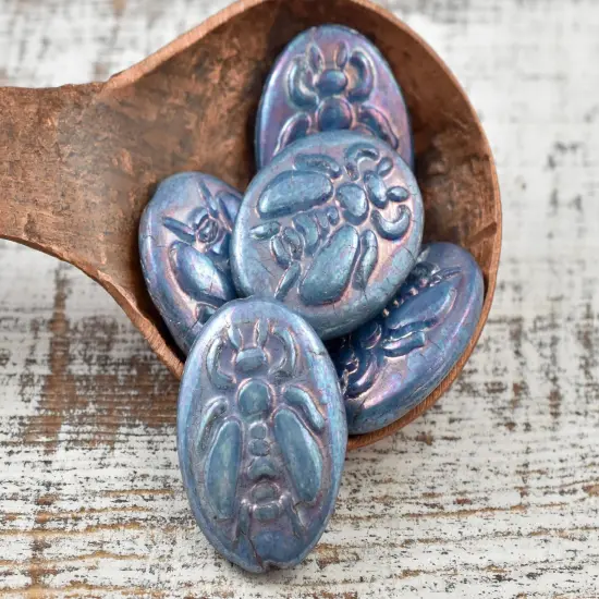 *4* 22x18mm Denim Blue Nebula Bumblebee Oval Beads {2}