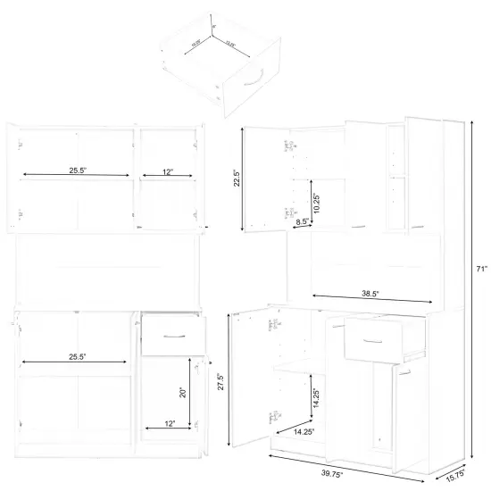 Wooden Kitchen Pantry Storage Cabinet with Drawer, Doors and Shelves, White {5}