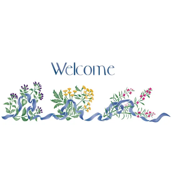 Welcome Herbs and Ribbon Wall Stencil | 2552 by Designer Stencils | Word & Phrase Stencils | Reusable Art Craft Stencils for Painting on Walls, Canvas, Wood | Reusable Plastic Paint Stencil for Home Makeover | Easy to Use & Clean Art Stencil {1}
