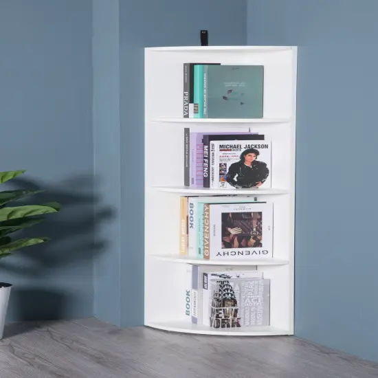 Durable 4-Tier Wooden Corner Bookshelf, Perfect for Tiny Home, Office Space, Living Room, Shelves for Bedroom, Classroom, and Library Shelving Needs White {6}