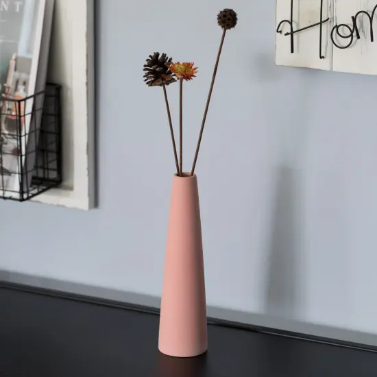 Uniquewise 8-Inch Slim Cone Ceramic Vase – Modern Decorative Centerpiece, Minimalist Flower Holder - Elegant Accent for Living Room, Office, Bedroom, Entryway, or Bathroom Decor Red {6}