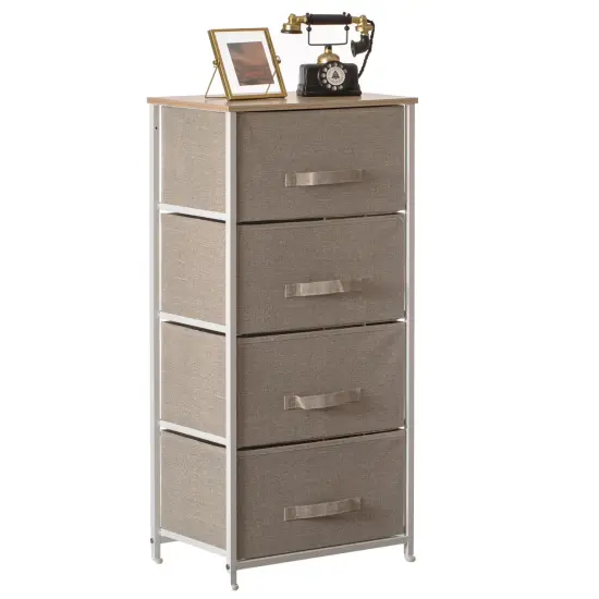 Sand Beige Bins and White Frame Storage Night Chest and Storage Chest Beige 7 Drawer {1}