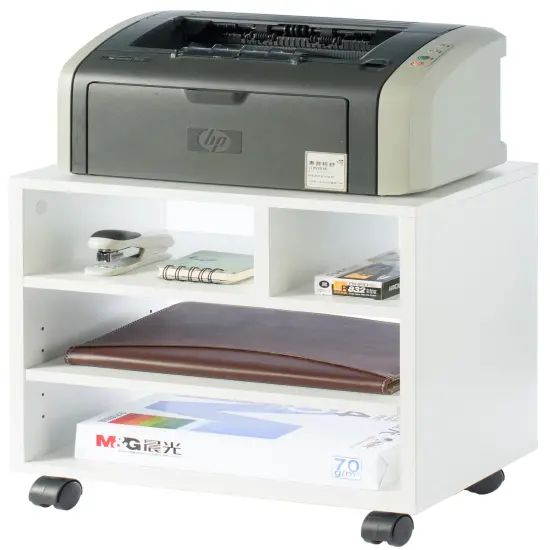 Wooden Office Storage Printer Stand with Wheels White {8}