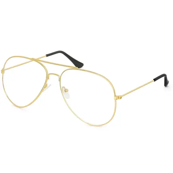 Clear Lens Costume Glasses - 70's Style Aviator Gold Wire Rimmed Clear Sunglasses for Adults and Kids {1}