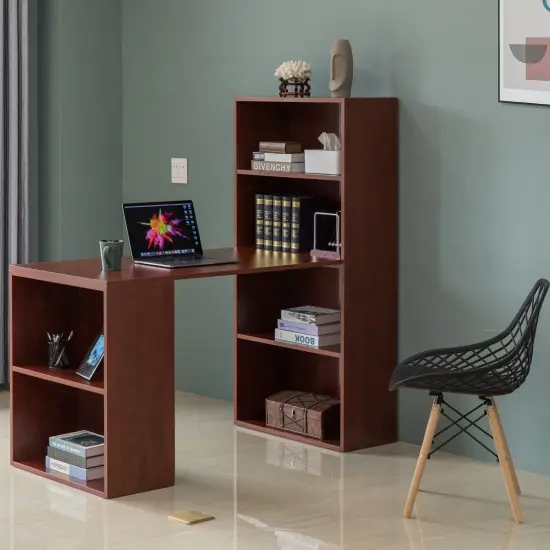 Computer Writing Workstation Table with Combo Bookshelf Bookcase Cherry Large {11}