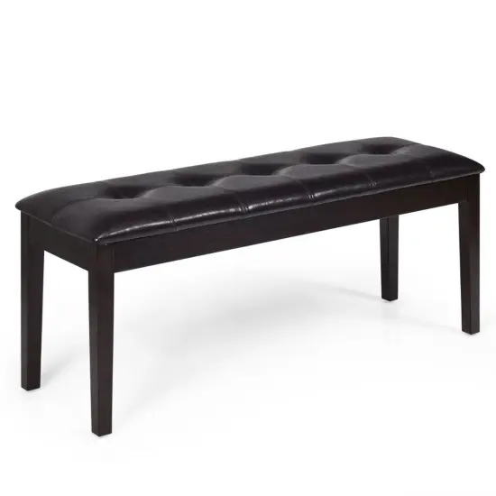 Upholstered Dining Room PU Bench Solid Wood Button Tufted Brown {3}