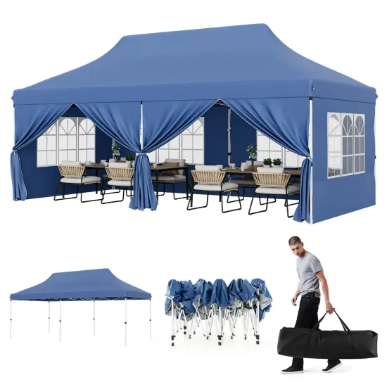10 X 20 Ft Pop Up Canopy With 6 Sidewalls And Windows And Carrying Bag For Party Wedding Picnic Blue {3}