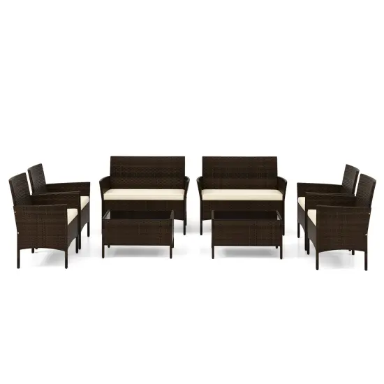 4 Piece Patio Rattan Conversation Set With Cozy Seat Cushions Beige {4}