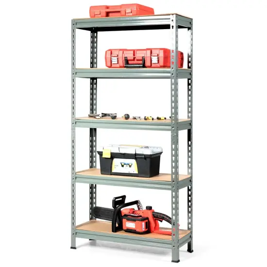 5-Tier Metal Storage Shelf with Adjustable MDF Boards Ideal for Garage or Utility Room Grey {4}
