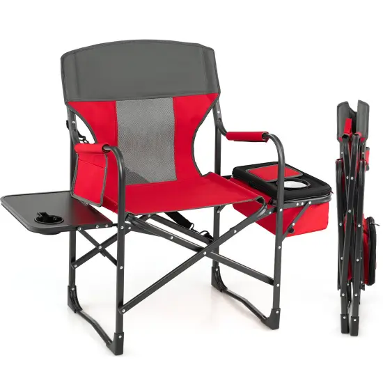Folding Camping Directors Chair With Cooler Bag And Side Table Red {1}