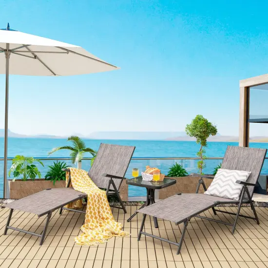 2 Pieces Foldable Chaise Lounge Chair With 2-position Footrest Grey {2}