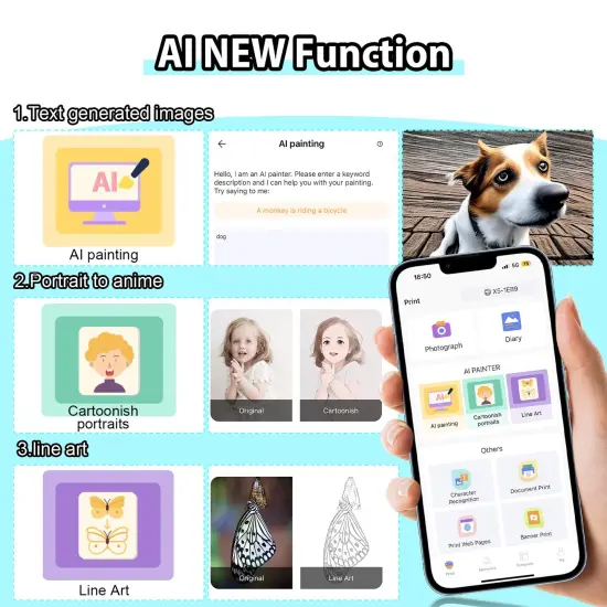 Mini Sticker Printer Bluetooth Smart Pocket Inkless Thermal Printer with 11 Rolls Thermal Paper and Sticker for iOS&Android, Portable Receipt Printer for Photo Journal Notes Memo {6}