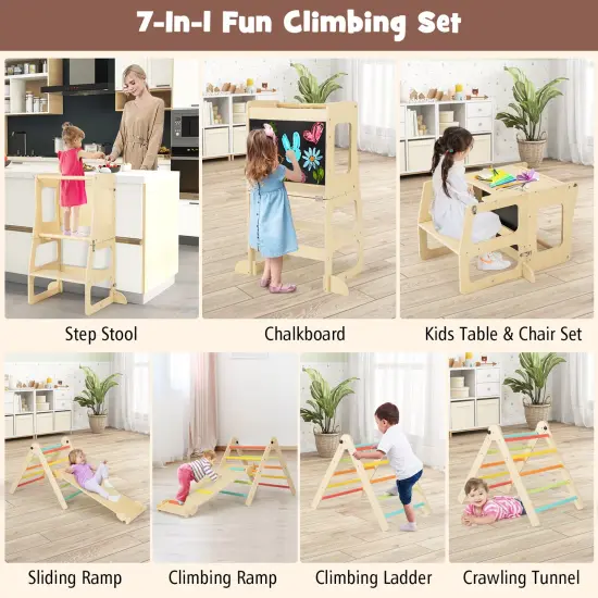7-in-1 Toddler Climbing Toy Connected Table And Chair Set Multi Color {6}