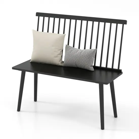 Entryway Bench For 2 With Spindle Back For Kitchen Dining Room Hallway-black Black {4}