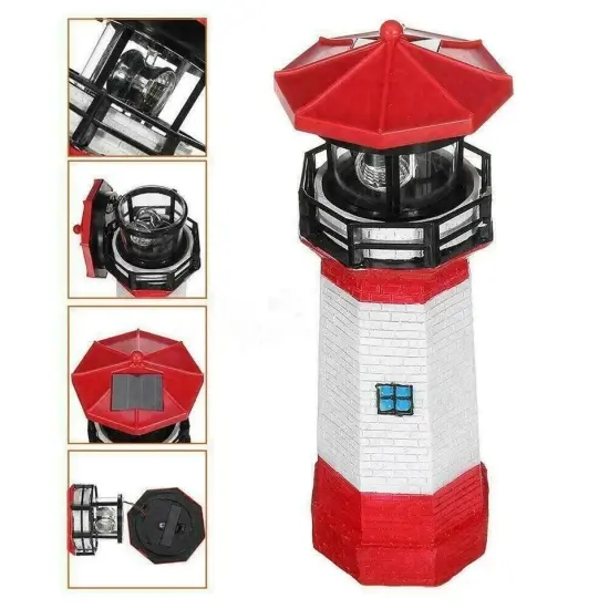 Solar Powered Lighthouse Lawn Ornament LED Light up Garden Backyard Decor {1}