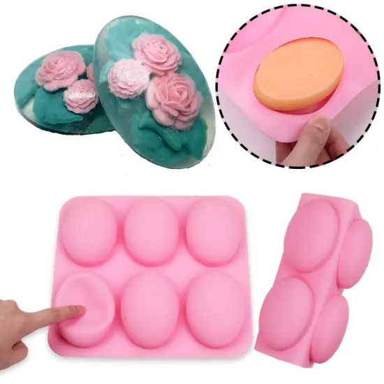 2 Pieces Silicone Mold For Handmade Soap 6 Cavity Oval Shape fat bath bombs Pink Color {4}