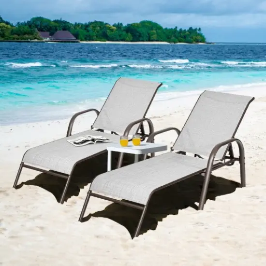 Set Of 2 Patio Adjustable Recliner Lounge Chairs Grey {2}