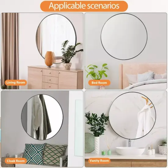 36" Metal Frame Round Wall Mirror for Bathroom Vanity Wall Decor Circle Mirror {4}