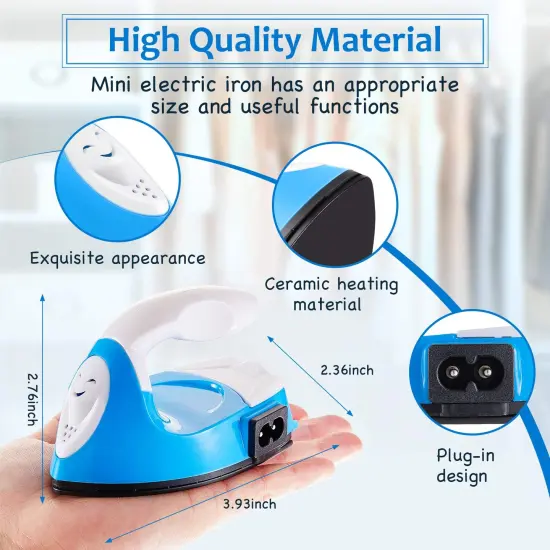 Iron Mini Heat Press Mini Iron Portable Handy Heat Press Small Iron with Charging Base Accessories for Beads Patch Clothes DIY Shoes T-Shirts Heat Transfer Vinyl Projects (Blue) {1}