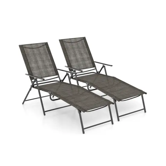 2 Piece Patio Folding Chaise Lounge Chairs Recliner With 6-level Backrest Coffee {3}