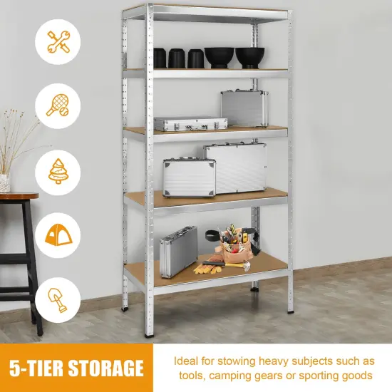 5 Tier Garage Storage Shelf Heavy Duty Steel Rack with Adjustable MDF Shelves for Home and Shop Silver {6}