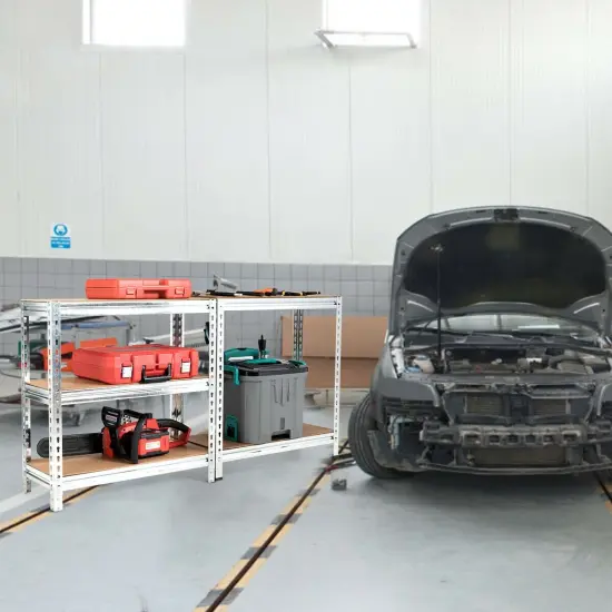 5-Tier Metal Storage Shelf with Adjustable MDF Boards Ideal for Garage or Utility Room Silver {6}