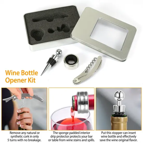 3Pcs Corkscrew Bottle Opener Set Tool - Foil Cutter Drip Collar Protector Cork Stopper Wine Bottle Cap Opener {6}