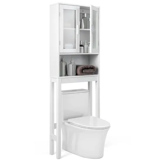 White Freestanding Bathroom Tower Storage Cabinet Organizer {4}