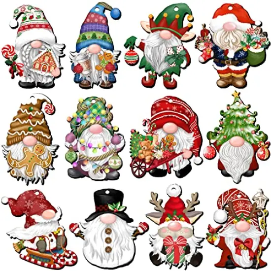 24 Pieces Christmas Gnome Wooden Ornaments Wood Hanging Decorations for Christmas Tree Santa Clause Elf Hanging Wood Crafts Holiday Decor Xmas Party Supplies (Xmas-Gnomes-B) {2}