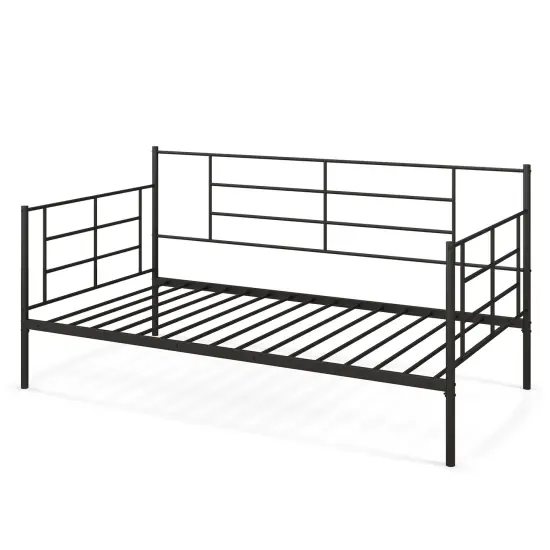 Twin Size Metal Daybed Sofa Bed Frame with Armrests and Backrest {1}