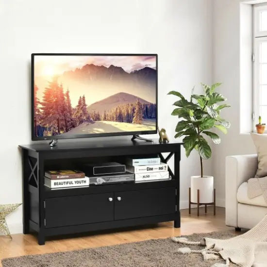 44 Inch Wooden Storage Cabinet TV Stand Black {2}