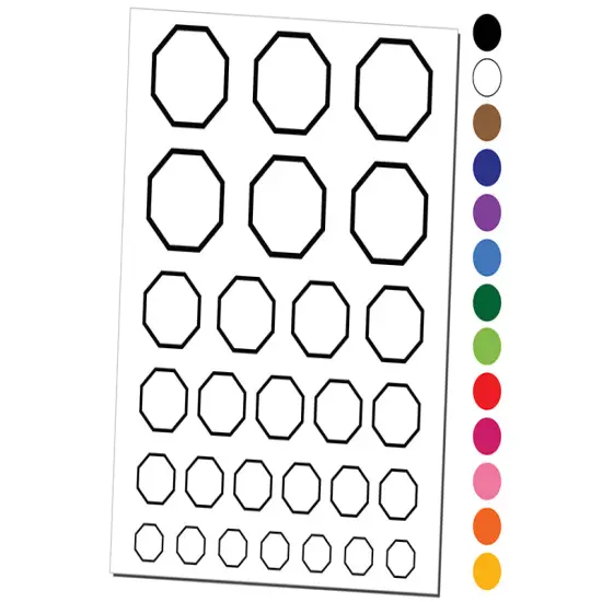 Octagon Border Outline Temporary Tattoo Water Resistant Fake Body Art Set Collection White {1}