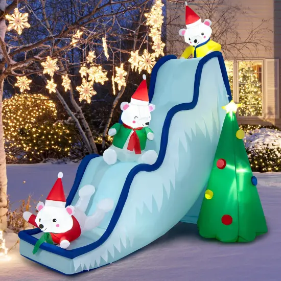 9 Feet Inflatable Polar Bear Slide Scene Decoration with LED Lights {4}