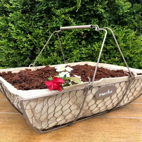 Herb Wire & Burlap Basket Planter {2}