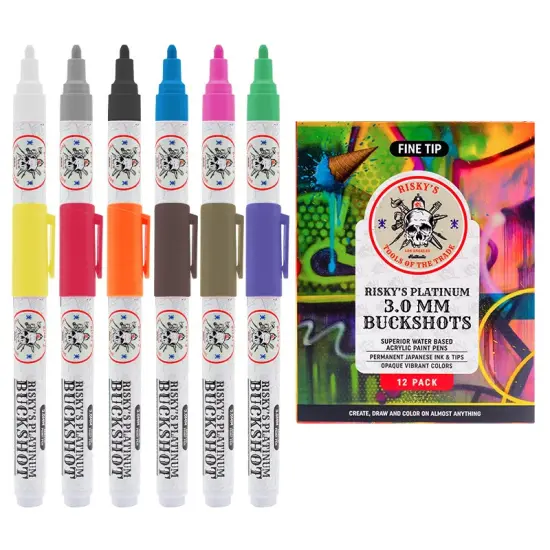 Risky's Tools of the Trade Platinum 3mm Buckshot Acrylic Paint Pens 12 Pack for Graffiti or Fine Art {2}