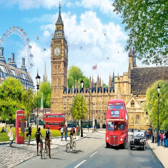 1000 Piece Jigsaw Puzzle, Busy Morning in London, United Kingdom, Great Britain, England puzzle, Big Ben, Adult Puzzle, Castorland C-104963-2 {2}