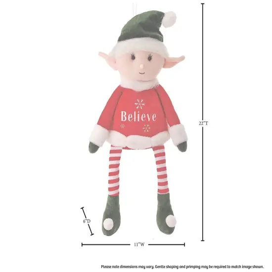 22-Inch Fabric Retro 'Believe' Sitting Elf: Charming Holiday Decoration with Vintage Appeal {2}