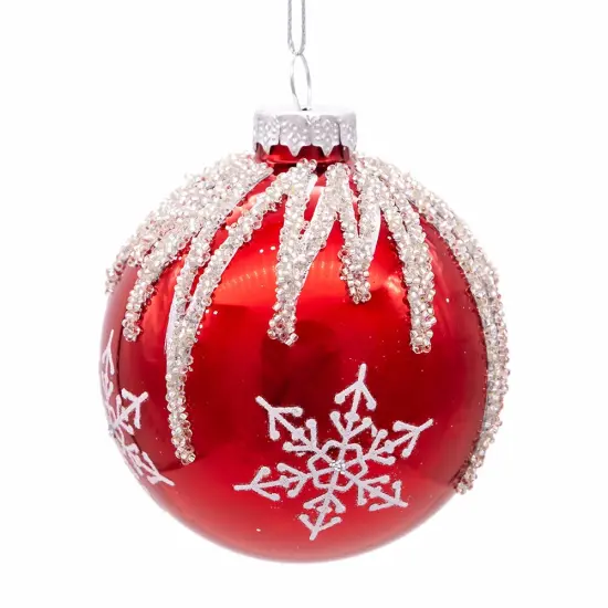 80MM Glass Red and Silver Snowflake Ball Ornaments, 6-Piece Box {2}