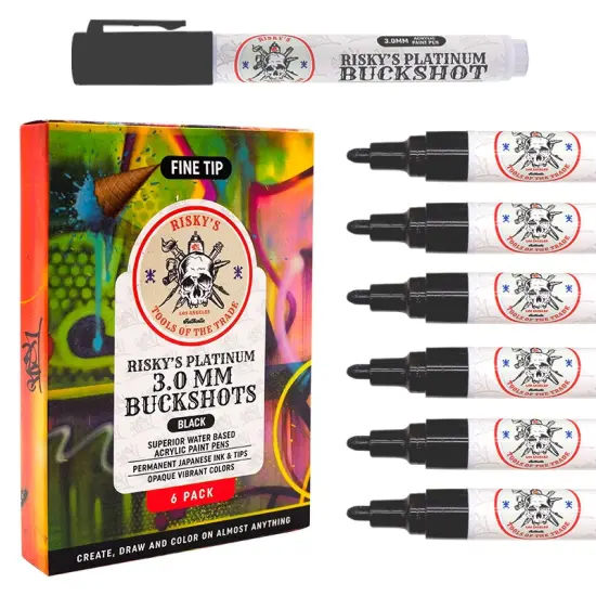 Risky's Tools of the Trade Platinum 3mm 6 Pack of Black Acrylic Paint Pens for Graffiti or Fine Art {4}
