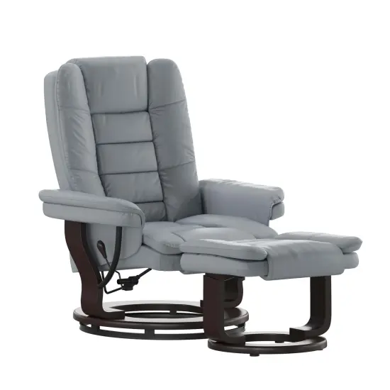 Emma and Oliver Multi-Position Stitched Recliner & Ottoman with Swivel Base Beige {8}