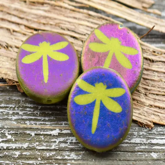 *8* 16mm Matte Laser Etched Chartreuse Dragonfly Coin Beads {1}