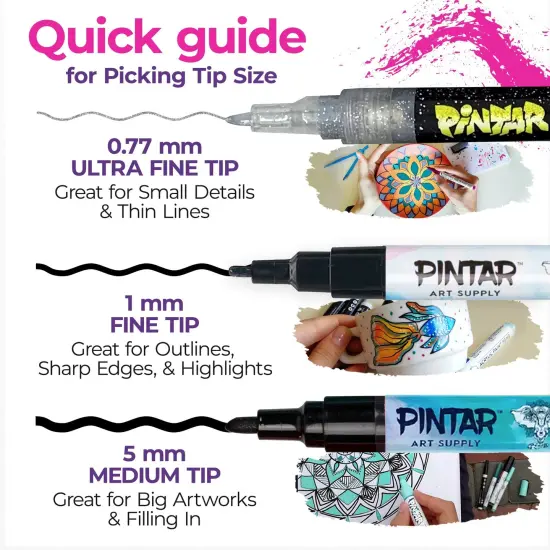 Pintar Glitter Paint Pens 14 Pack Acrylic Extra Fine Tip 0.7mm {5}