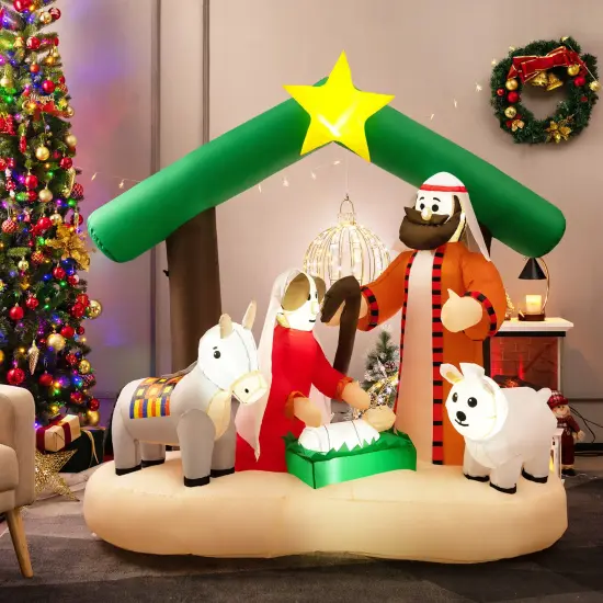 6.7 Feet Christmas Inflatable Nativity Scene with LED Lights {3}