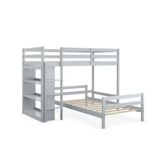 Twin Over Twin Loft Bunk Bed with Bookcase Grey {1}